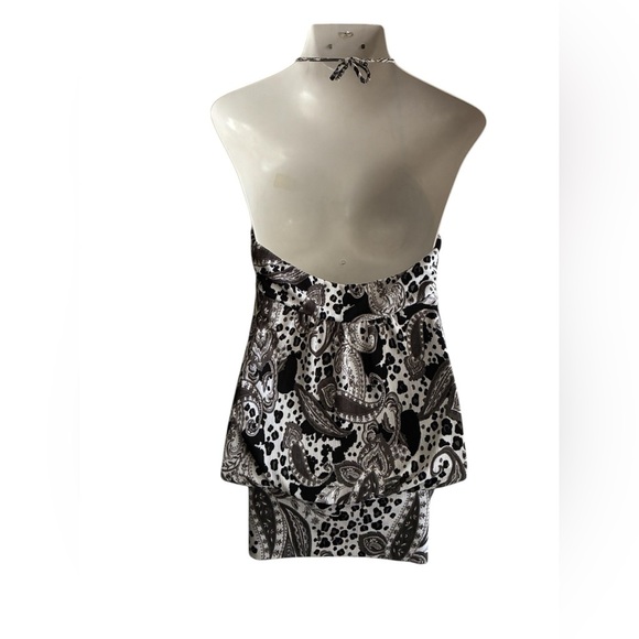 Cocomo Y2K Black and White Halter Patterned Mini Dress L - Picture 2 of 11